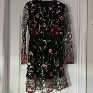 Black Flower embroidered dress